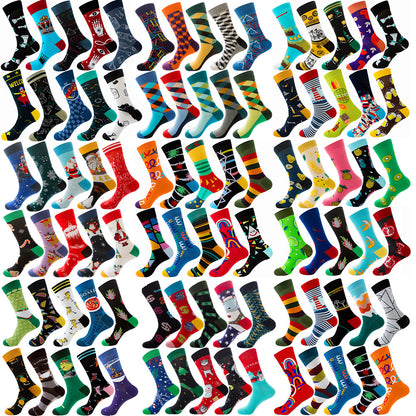 Men's Cotton Socks – 10 Pairs Mid-Calf Patterned Socks EU 39-45 23 Designs