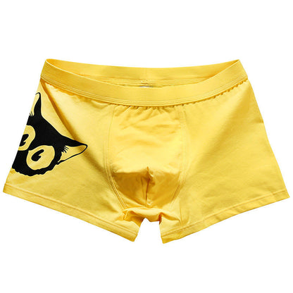 Men's Cotton Boxer Briefs – Cartoon Cat & Solid Colour Prints 17 Styles