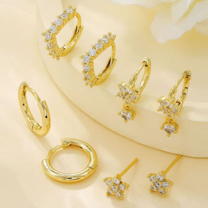 Four-Piece Zircon-Encrusted Flower Earrings For Women