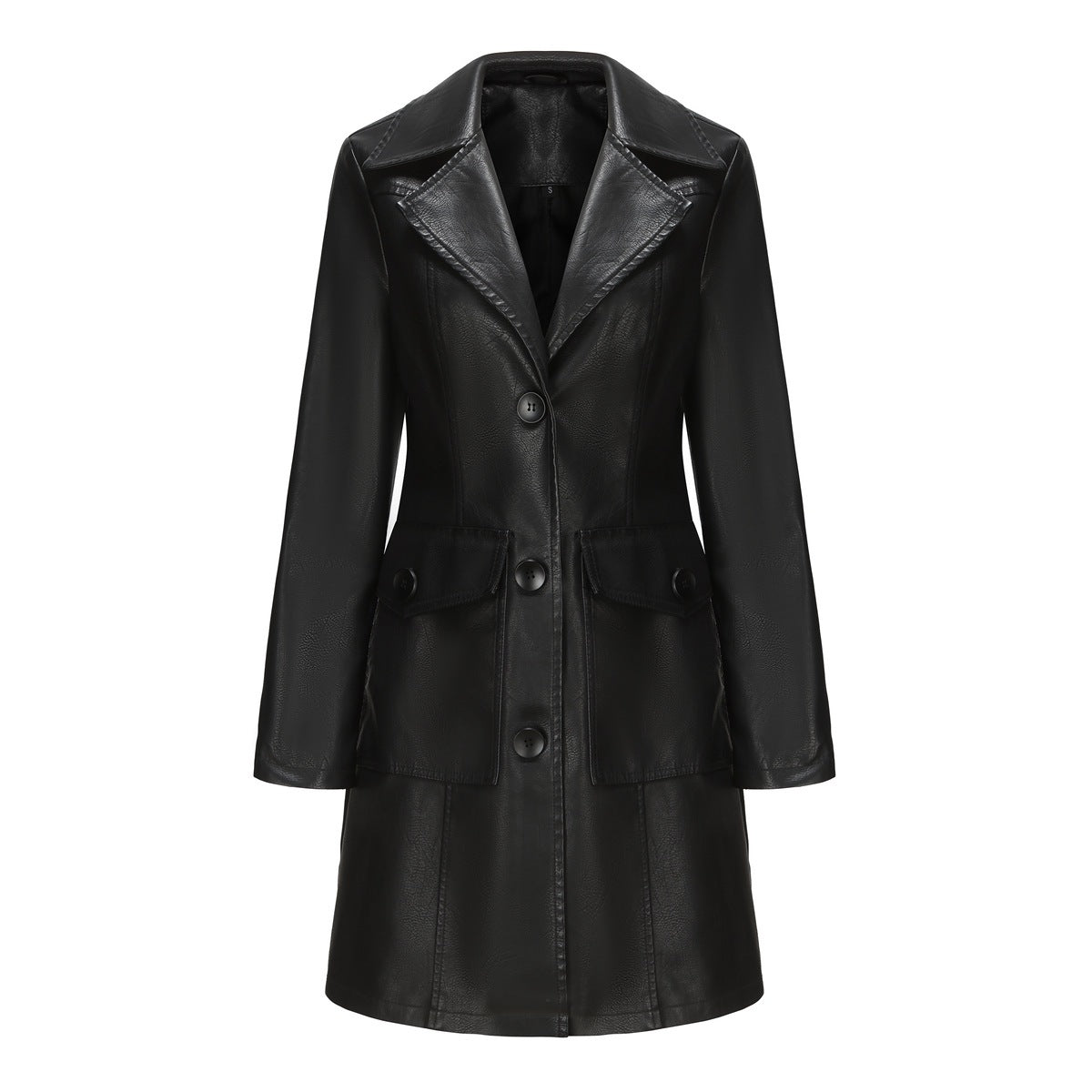 Women's Long Faux Leather Trench Coat – 4 Colours, Sizes S–3XL