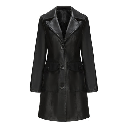 Women's Long Faux Leather Trench Coat – 4 Colours, Sizes S–3XL