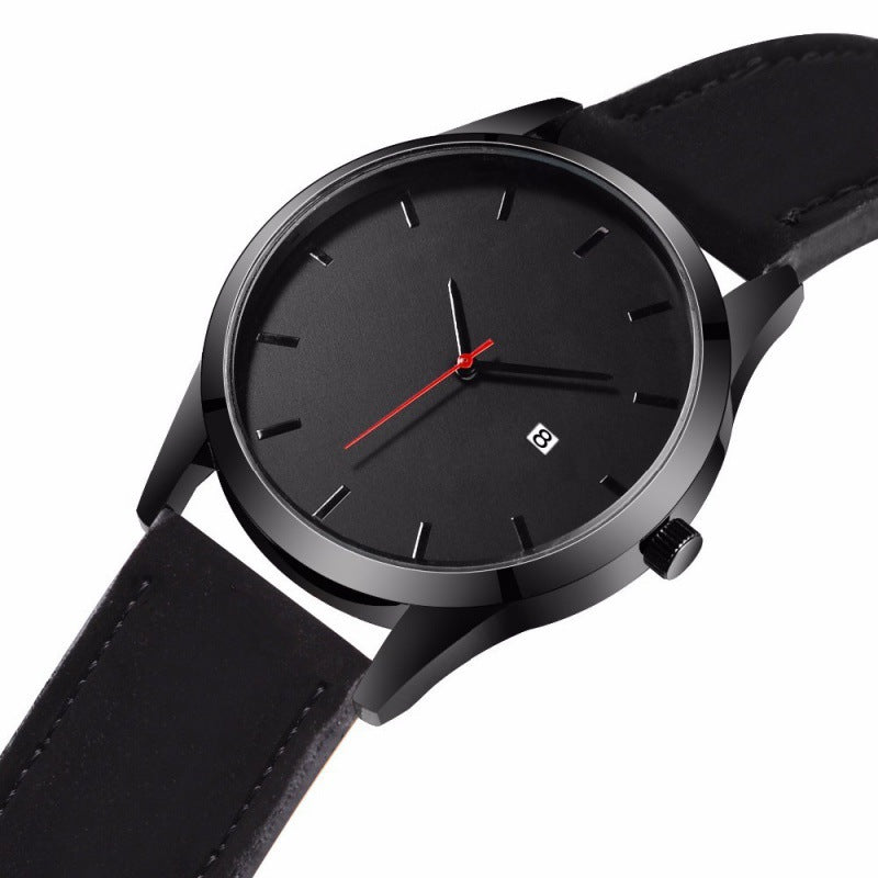 Men's Matte Leather Quartz Watch with Calendar – 4 Styles