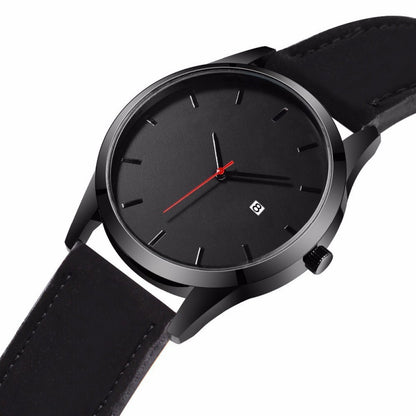 Men's Matte Leather Quartz Watch with Calendar – 4 Styles