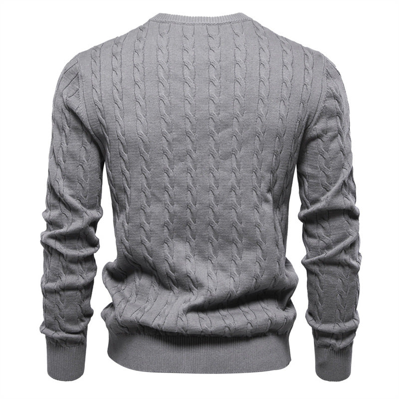 Men's Deer Embroidered Cotton Pullover Sweater | Autumn Casual Knitwear