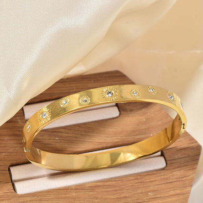 Sunflower Crystal Cuff Bracelet | Vintage Gold Titanium Steel Bangle
