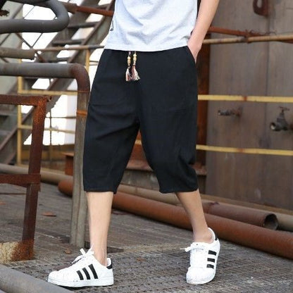 Men's Viscose Linen Cropped Trousers | Loose Fit Casual M-5XL