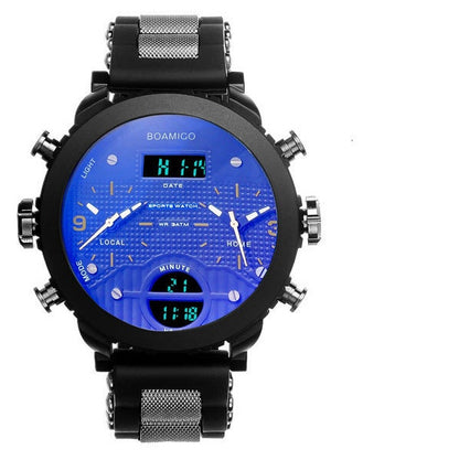 Men's Dual Display Quartz Watch – 3 Time Zones, Waterproof