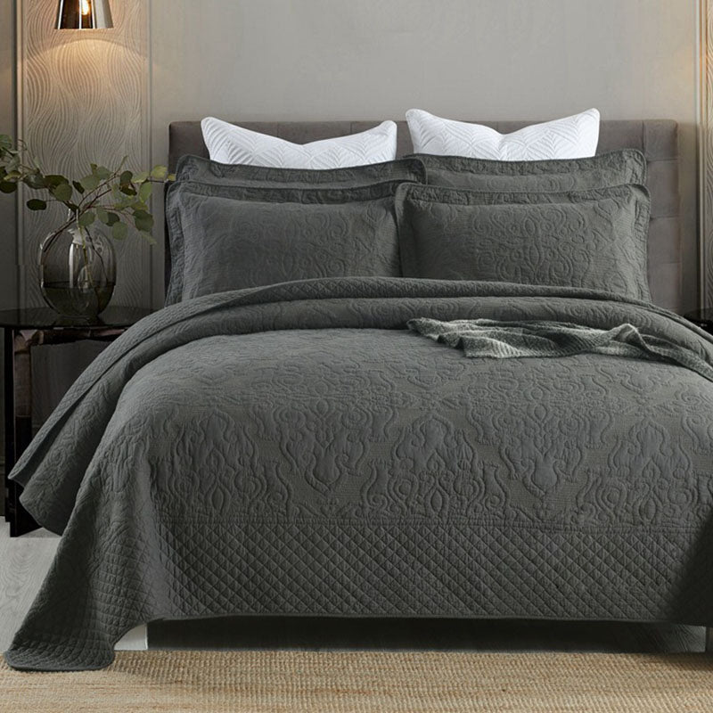 Quilted Pure Cotton Bedding Set – Washed Embroidered 3-Piece Duvet Cover