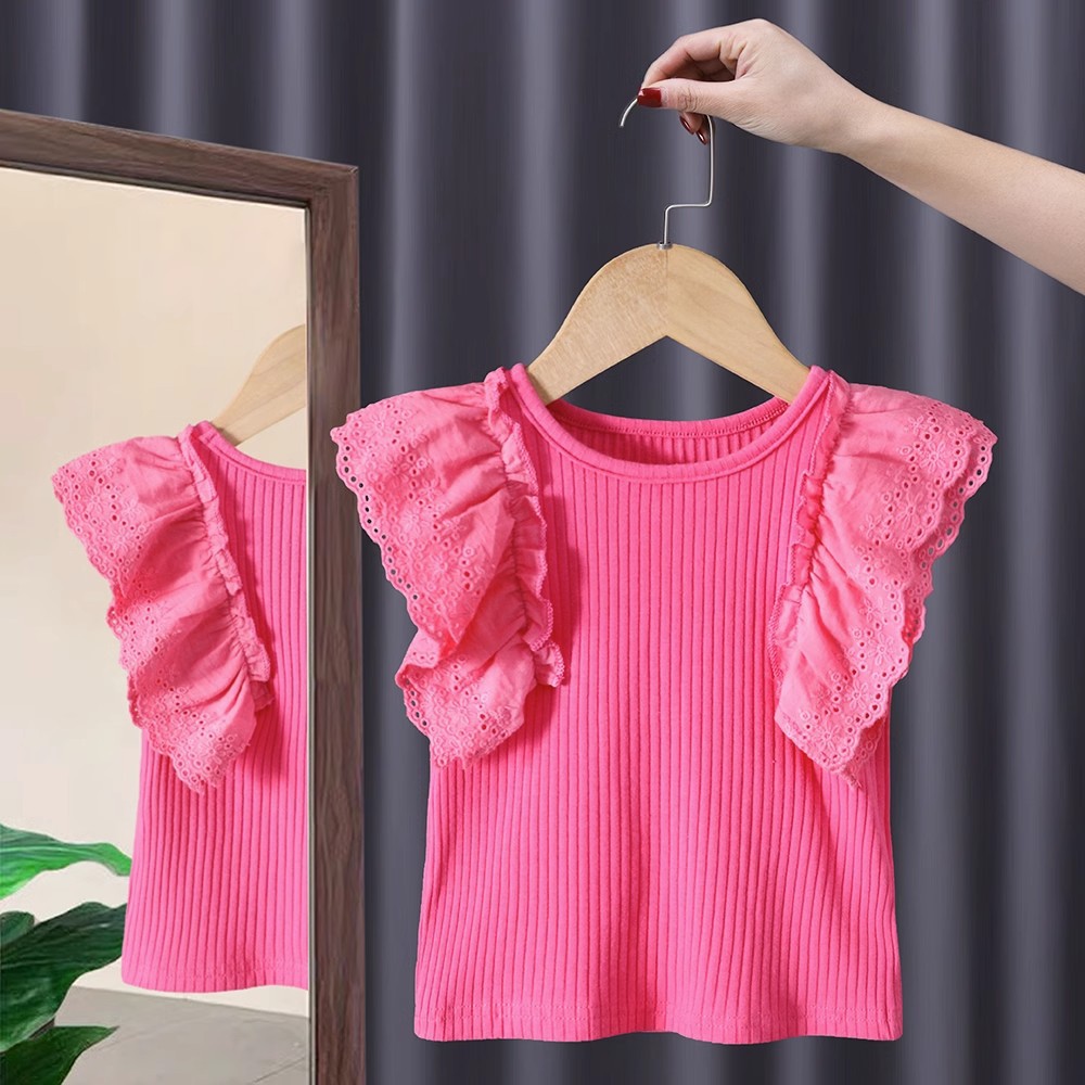 Girls Sleeveless Lace-Trim Summer Top – 4 Colours