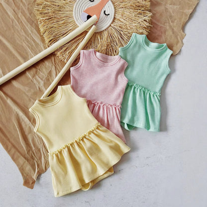 Baby Girl Waffle Cotton Sleeveless Romper – 3 Colours