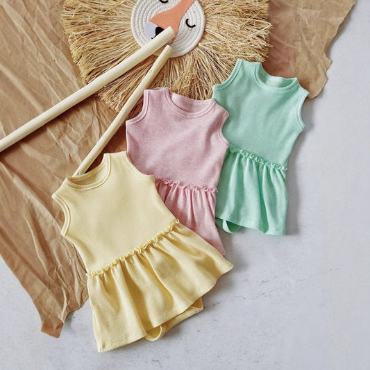 Baby Girl Waffle Cotton Sleeveless Romper – 3 Colours