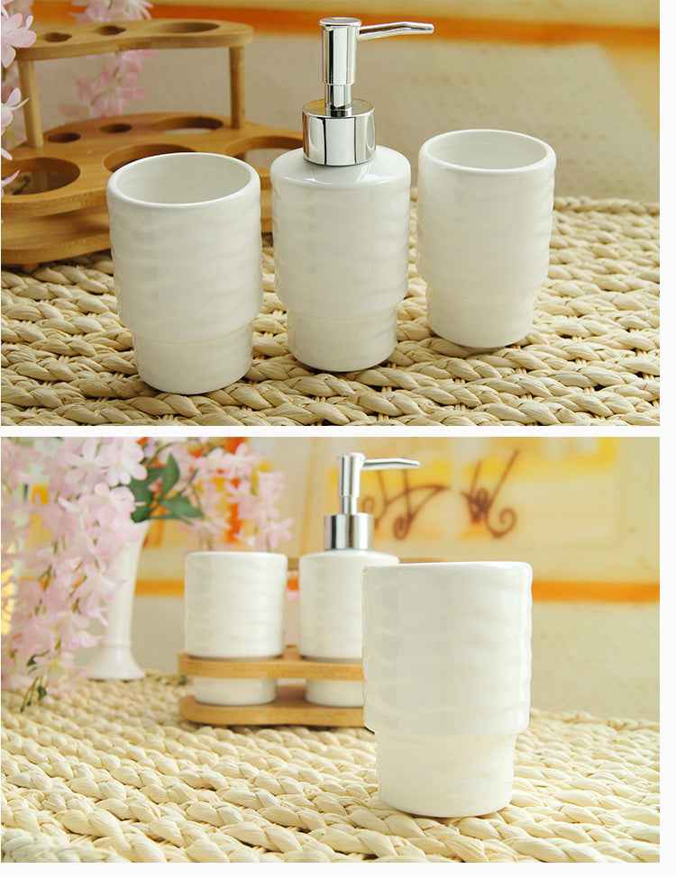 Wooden Frame Bathroom Accessories Set – 5-Piece Bath Organiser
