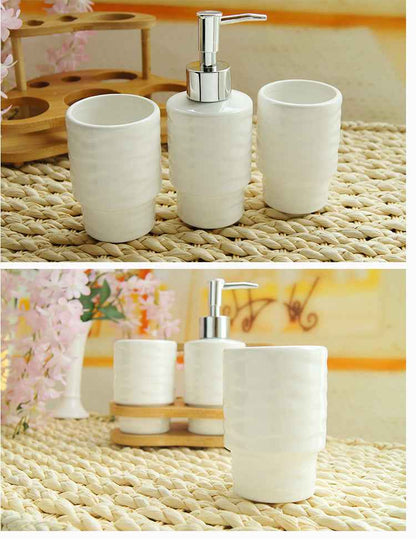 Wooden Frame Bathroom Accessories Set – 5-Piece Bath Organiser