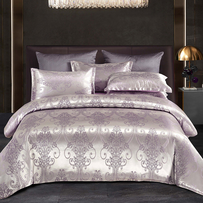 Jacquard Satin Floral Bedding Set – Polyester-Cotton, 9 Colours