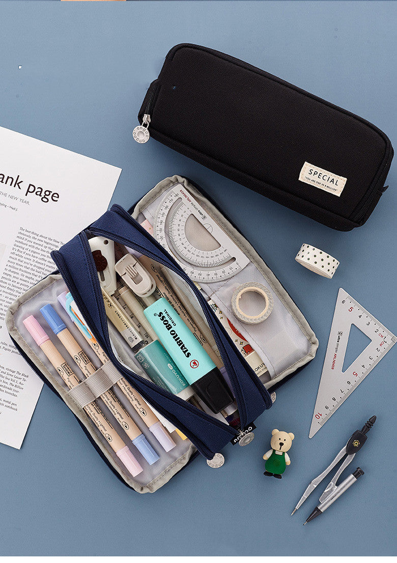 Oxford Cloth Pencil Case | Square Stationery Bag | Blue, Pink, Yellow