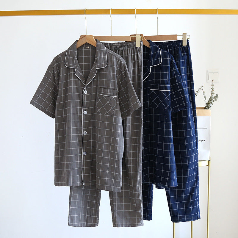 Men's Plaid Cotton Short Sleeve Pyjama Set | Summer Loungewear