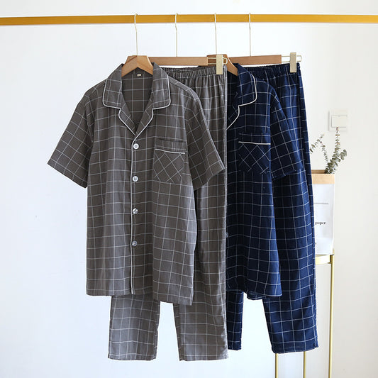 Men's Plaid Cotton Short Sleeve Pyjama Set | Summer Loungewear