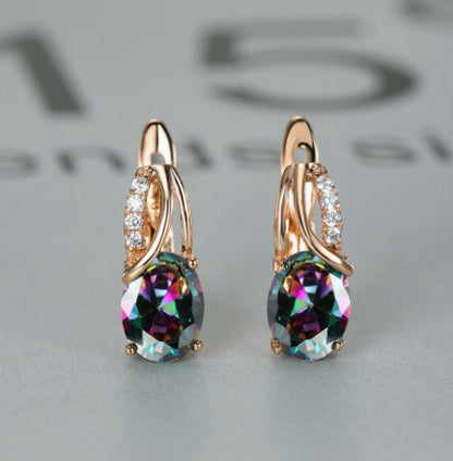 Oval Crystal Ear Clips | Champagne Gold & Platinum Copper Earrings for Women