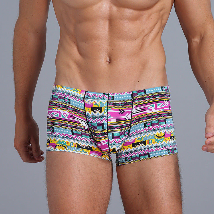 Men's Ice Silk Printed Boxer Shorts – Breathable Low-Rise Trunks