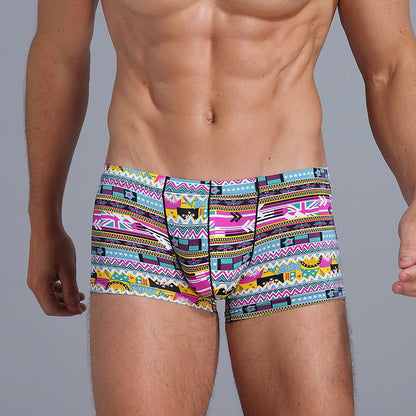 Men's Ice Silk Printed Boxer Shorts – Breathable Low-Rise Trunks