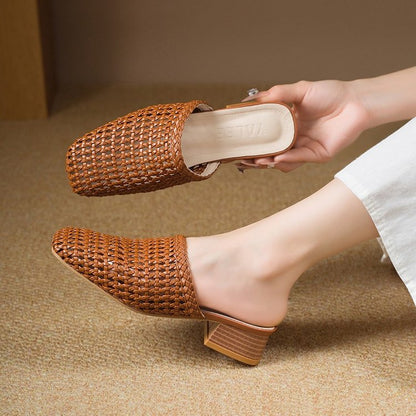 Women's Woven Upper Flat Sandals – Square Toe Casual | EU 35–40