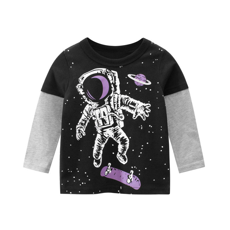 Children's Long Sleeve Cartoon Cotton T-Shirt Black | Ages 2-9