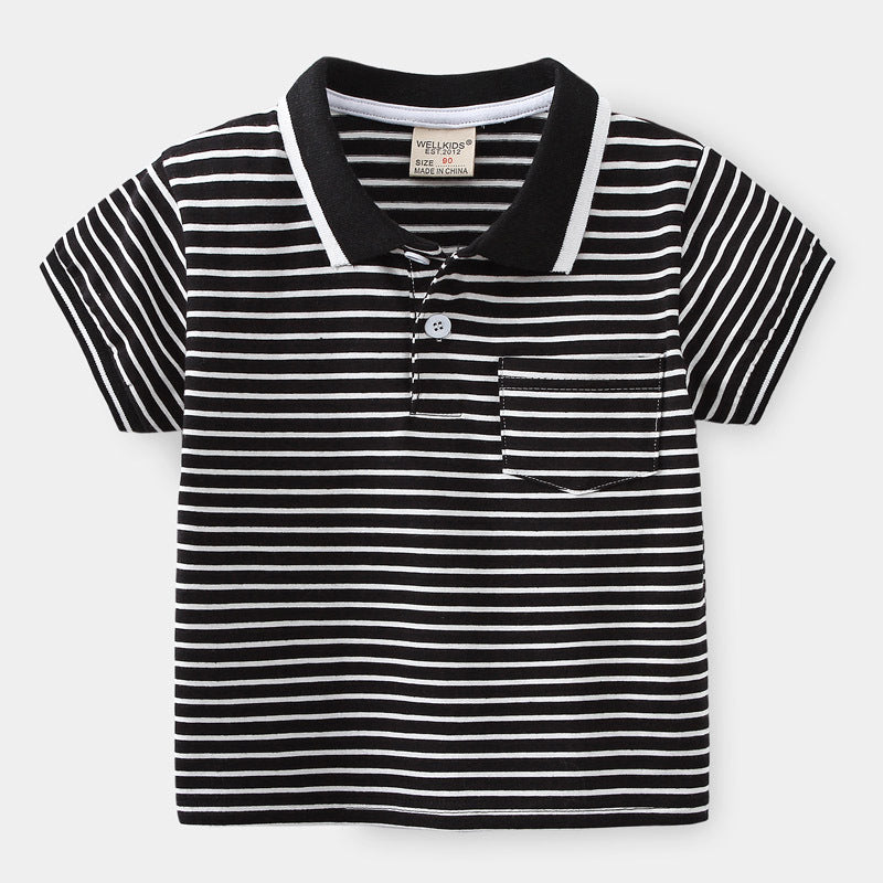 Boys' Striped Cotton Polo Shirt | Moisture-Wicking Summer Top