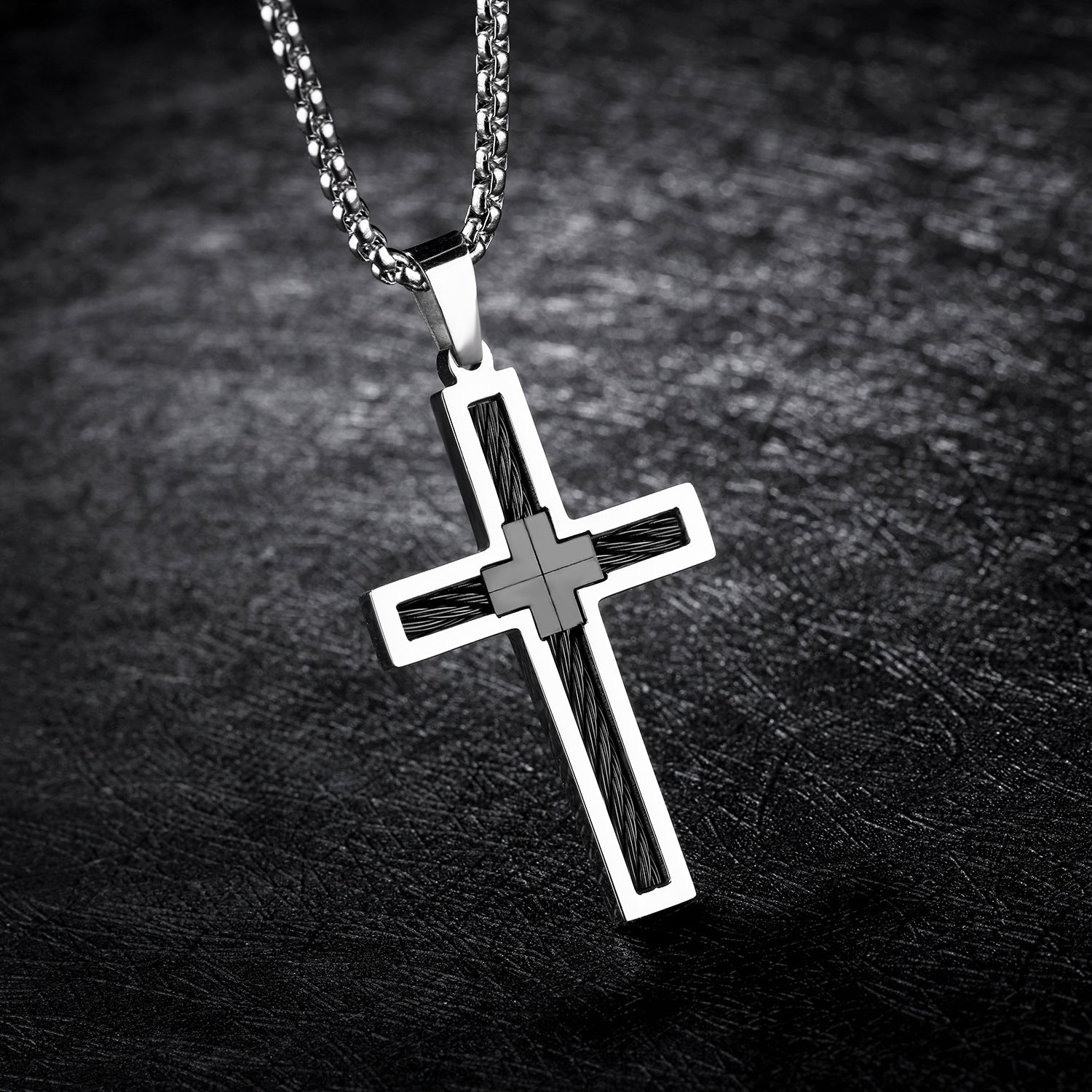 Men's Titanium Steel Cross Necklace with Chain | Black, Gold & Silver