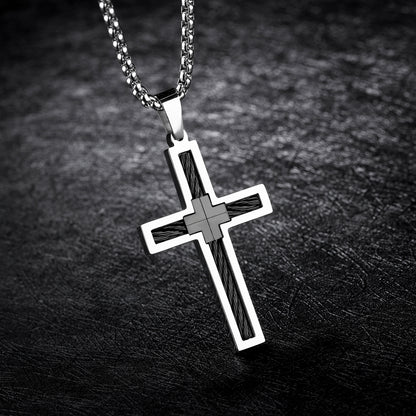 Men's Titanium Steel Cross Necklace with Chain | Black, Gold & Silver