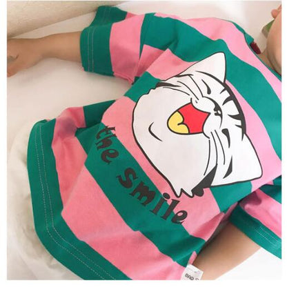 Girls Korean Style Striped Cotton Short Sleeve T-Shirt – 3 Colours