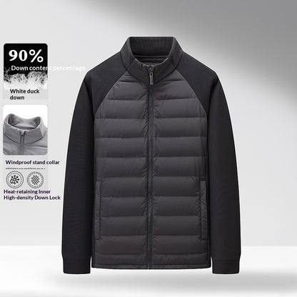 Men's White Duck Down Jacket – Stand Collar Slim Fit | M–4XL