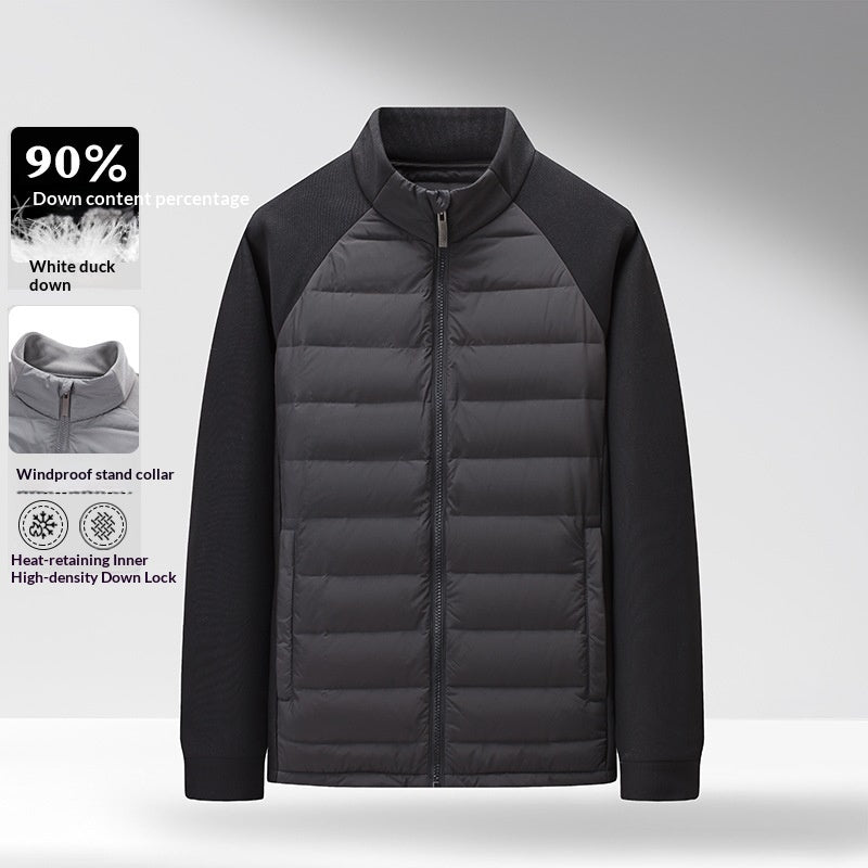 Men's White Duck Down Jacket – Stand Collar Slim Fit | M–4XL