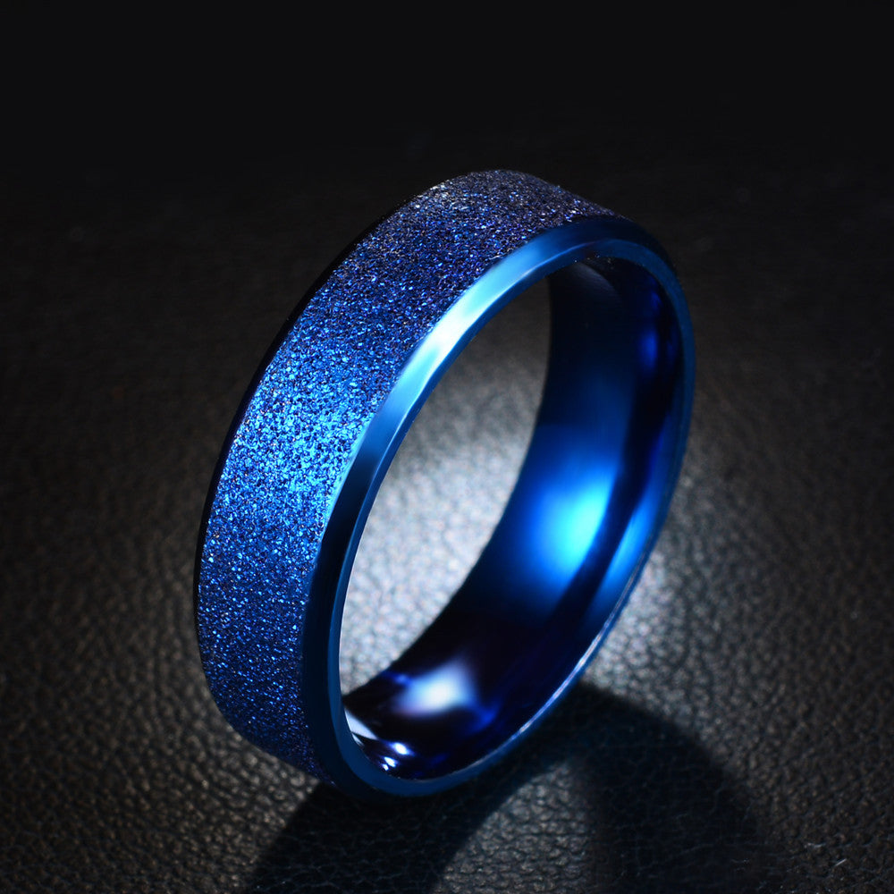 Unisex Stainless Steel Frosted Matte Ring – 6mm Minimalist Band Gold, Black & Blue