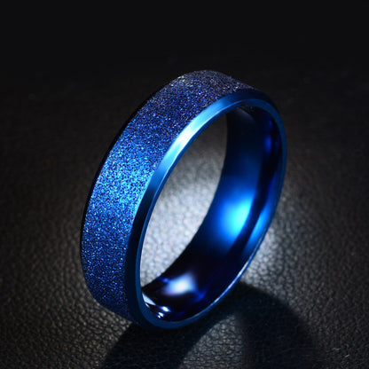 Unisex Stainless Steel Frosted Matte Ring – 6mm Minimalist Band Gold, Black & Blue
