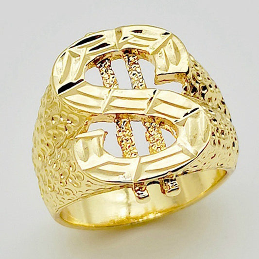 Men's Alloy Gold Dollar Sign Ring – Hip Hop Personalised Statement Band