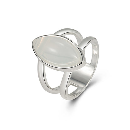 925 Silver-Plated Imitation White Agate Ring, Womens, European And American Style