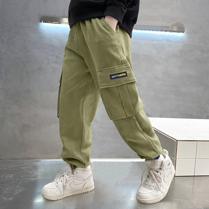 Boys Cotton Cargo Trousers | Multi-Pocket Casual Pants | Heights 110-170cm
