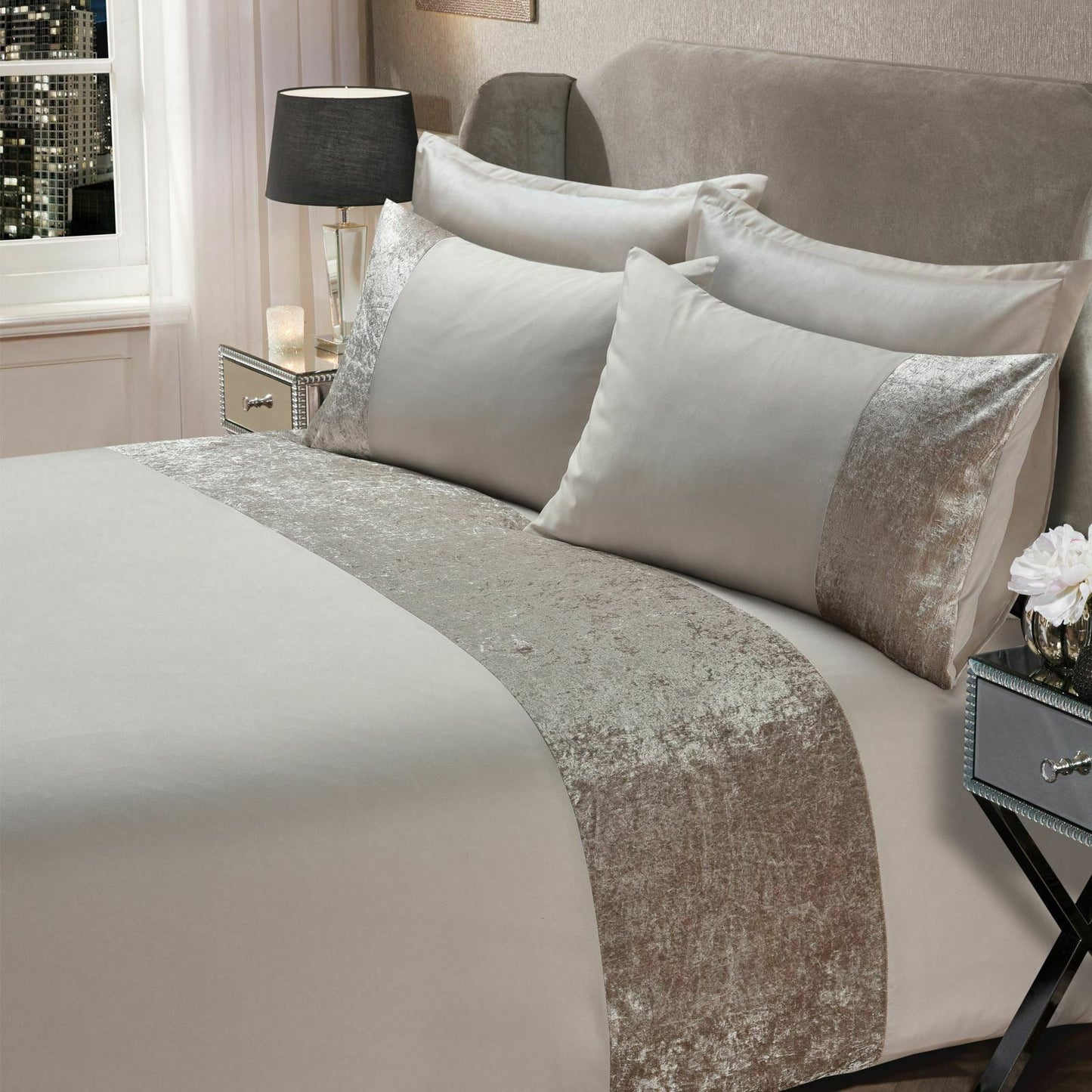Brushed Velvet Panel Duvet Cover Set – 4 Colours, Single to Super King