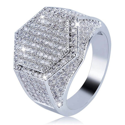 Men's Hip Hop Micro Pavé CZ Square Ring – Gold & Silver Iced Out Band