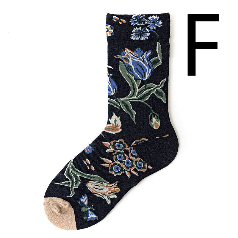 Men's Jacquard Cotton Retro Socks – Novelty Patterned One-Size Socks 19 Designs