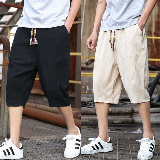 Men's Viscose Linen Cropped Trousers | Loose Fit Casual M-5XL
