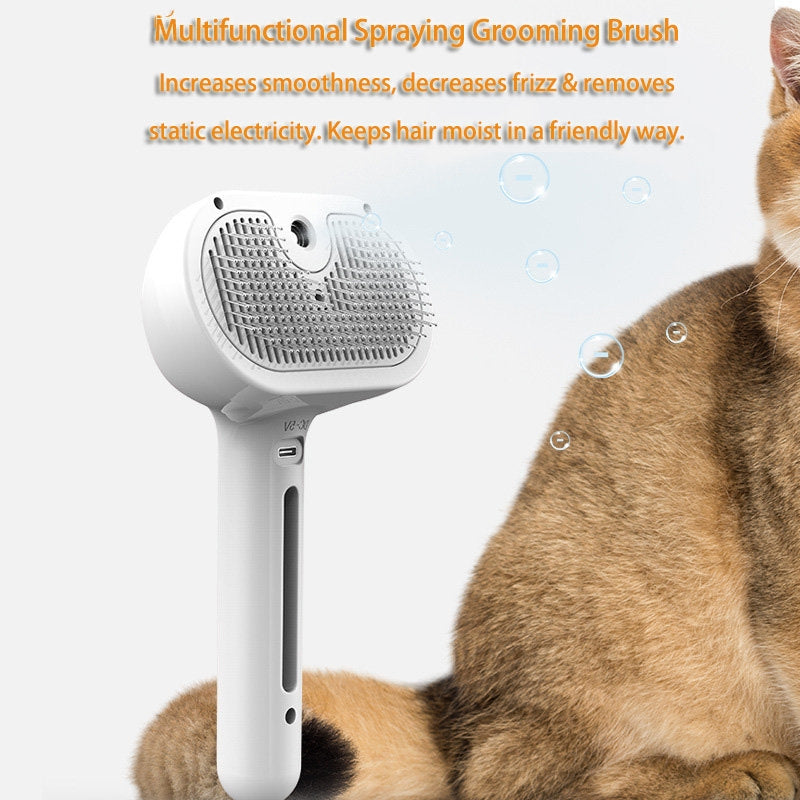USB Rechargeable Self-Cleaning Pet Slicker Brush | Built-In Misting Spray