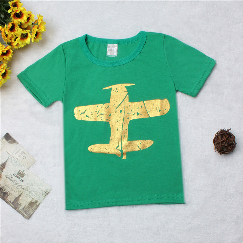 Children's Airplane Print T-Shirt | Unisex Cotton Short Sleeve