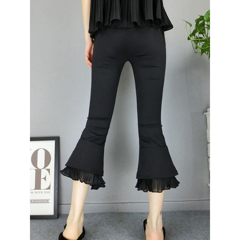 Women's High Waist Mesh Splice Cropped Trousers - Smart Casual