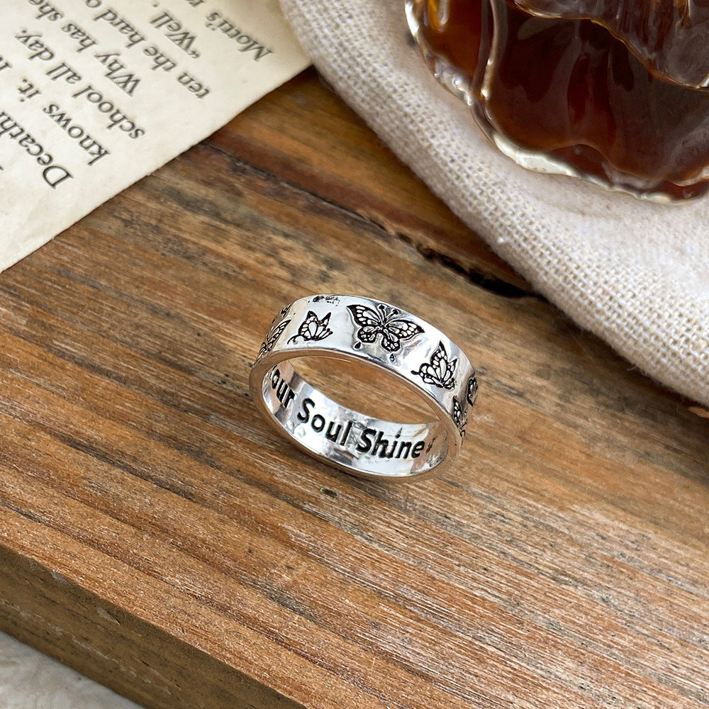 Unisex Alloy Vintage Carved Butterfly Ring – Personality Statement Band
