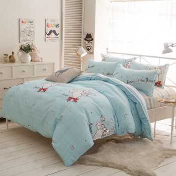 Cartoon Print Twill Polyester Bedding Set – 4-Piece, 17 Colours