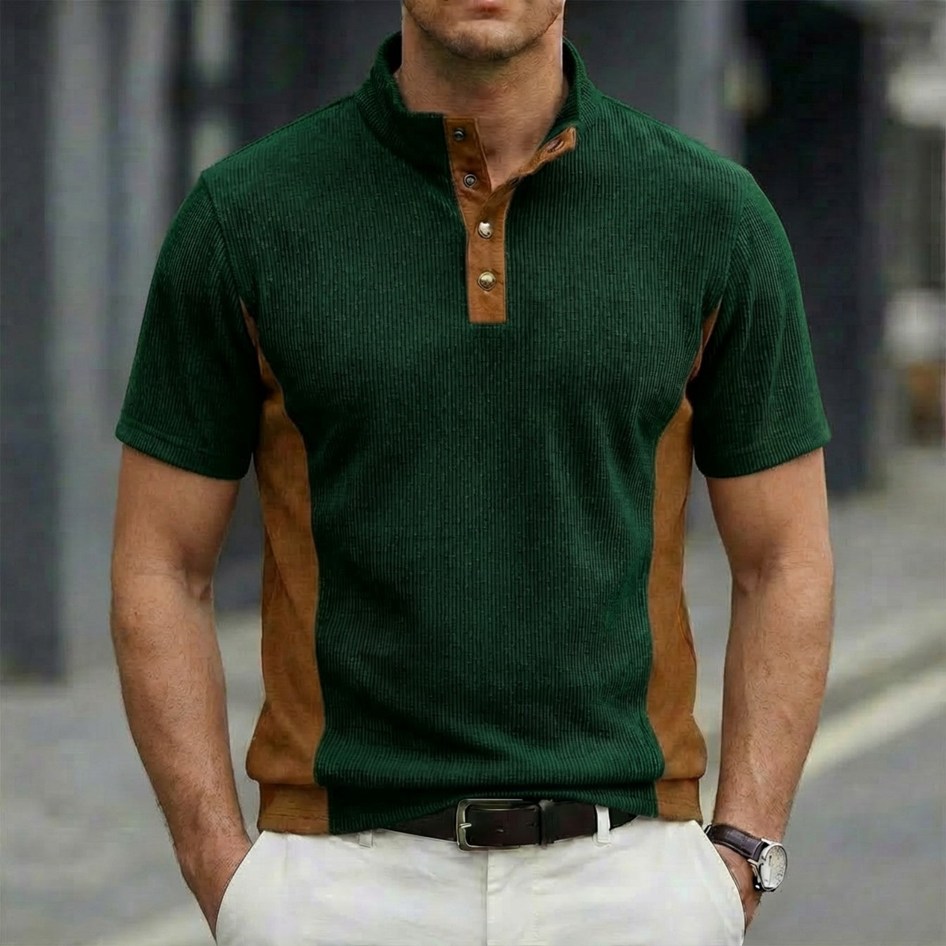 Men's Stand Collar Button-Down Polo Shirt | Slim Fit