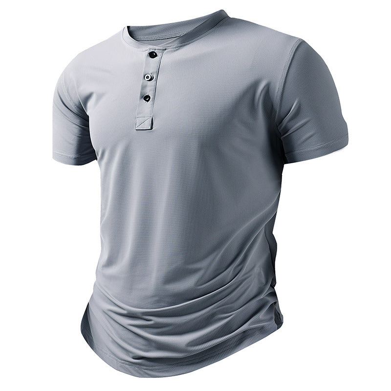 Men's Henley Neck Sports T-Shirt | Loose Fit Short Sleeve
