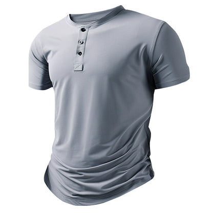 Men's Henley Neck Sports T-Shirt | Loose Fit Short Sleeve