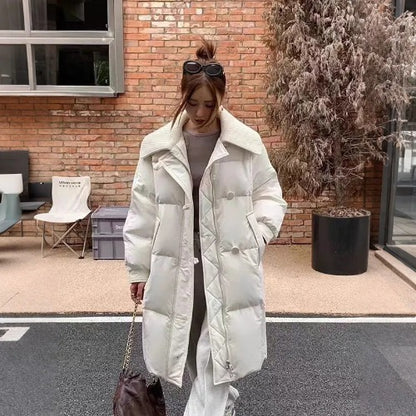 Women's Padded Long Coat – Turn-Down Collar | 4 Colours | Sizes S–2XL